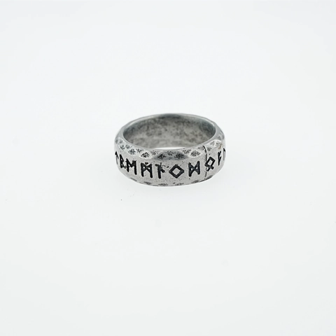 Vintage Viking Rune Stainless Steel Ring For Men Women Hammered Texture Norse Mythology Futhark Band Fashion Jewelry Gift