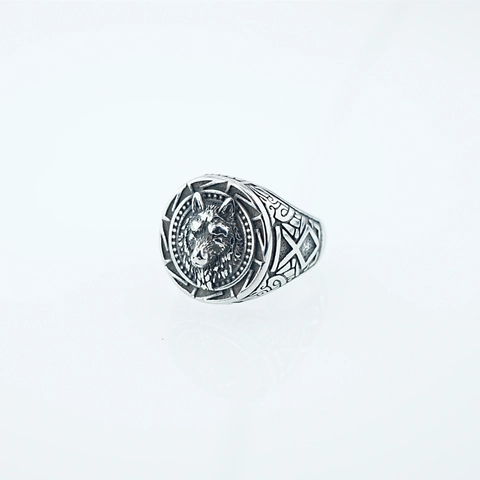 Vintage Titanium Steel Wolf Head Ring For Men Punk Viking Nordic Rune Biker Jewelry Antique Silver Heavy Duty Statement Ring