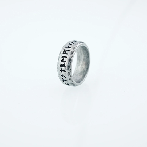 Vintage Viking Rune Stainless Steel Ring For Men Women Hammered Texture Norse Mythology Futhark Band Fashion Jewelry Gift