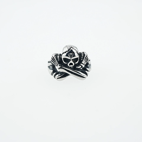 Vintage Gothic Skull Crossbones Ring For Men Titanium Steel Antique Silver Punk Rock Biker Jewelry With Red Rhinestone Eyes
