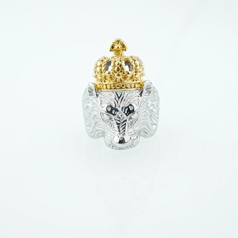 Punk Two Tone Titanium Steel Lion King Crown Ring For Men Vintage Gothic Domineering Animal Jewelry Bold Biker Finger Ring