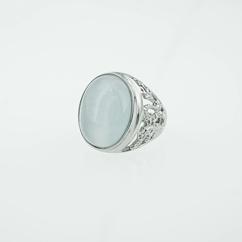 Anello in Acciaio Inossidabile Vintage per Uomo Donna Pietra Preziosa Artificiale Ovale Occhio di Gatto Filigrana Cava Gioielli