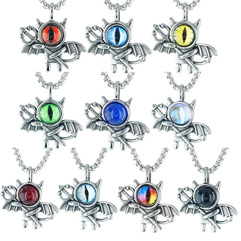 Collana Con Pendente a Forma di Diavolo in Acciaio Inossidabile Gotico Vintage Gioielli Punk Demone Con Occhio Malvagio Per Uomo Donna Regalo Catena Veneziana