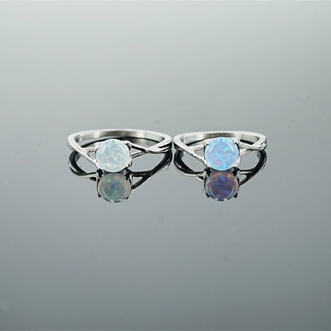 Vintage Titanium Steel Twisted Band Ring With Round White Blue Opal Stone For Women Minimalist Retro Fashion Jewelry Ring
