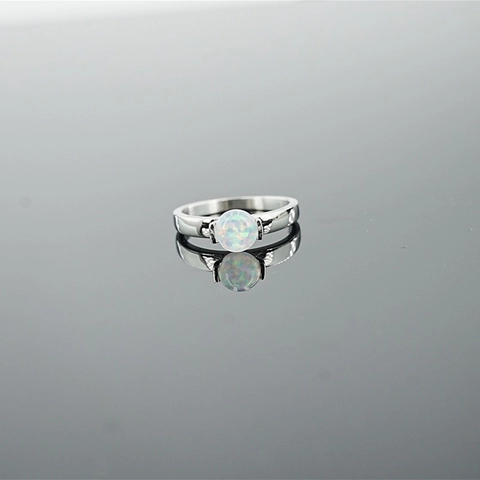 Minimalist Titanium Steel Round Opal Ring For Women Vintage Geometric Inlaid Blue White Opal Finger Ring Fashion Jewelry