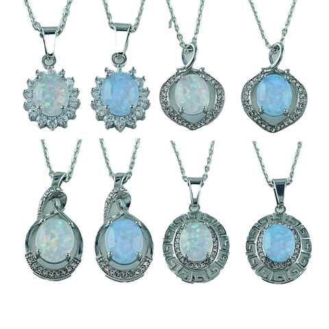 Exquisite Oval Artificial Opal Pendant Necklace For Women Stainless Steel Heart Waterdrop Greek Key Design Rhinestone Jewelry
