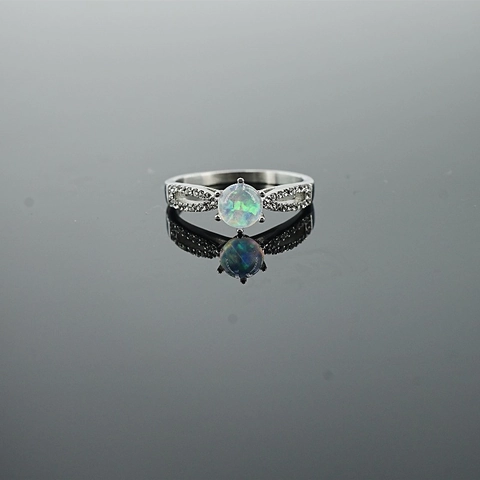 Anello in Acciaio al Titanio Vintage Opale Blu Oceano per Donna Design a Cuore Infinito Intrecciato con Strass Gioiello di Nicchia