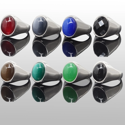 Anello con Sigillo Vintage in Acciaio Inossidabile per Uomo Donna con Gemma Ovale Intarsiata Pietra Lucida Moda Anello a Fascia
