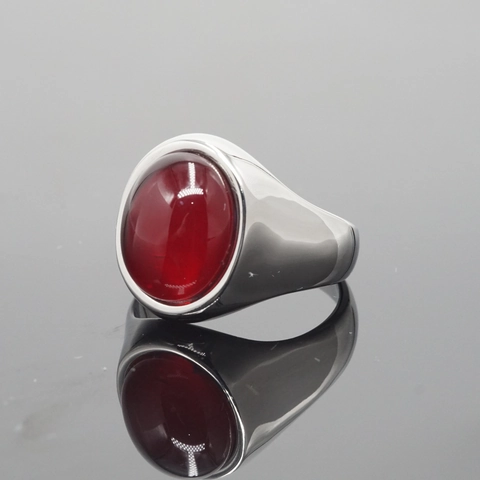 Anello con Sigillo Vintage in Acciaio Inossidabile per Uomo Donna con Gemma Ovale Intarsiata Pietra Lucida Moda Anello a Fascia
