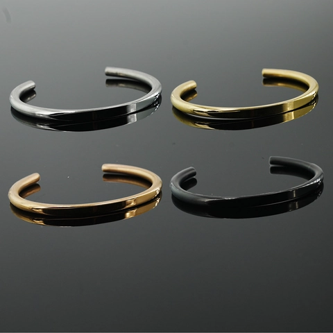 Bracciale Rigido in Acciaio Inossidabile a Forma di C Con Scanalatura Lucido Unisex Bracciale a Polsino Regalo Gioielli Donna Uomo