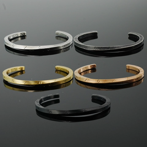Brazalete Mobius de Acero de Titanio Vintage Grabado Geométrico Abierto Ajustable de Metal Cepillado para Hombres Mujeres Joyería