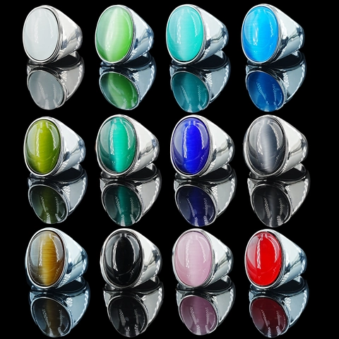 Anello Vintage in Acciaio Inossidabile con Gemma Occhio di Gatto Ovale per Uomo Donna Anello a Fascia con Pietra Grande Gioielli