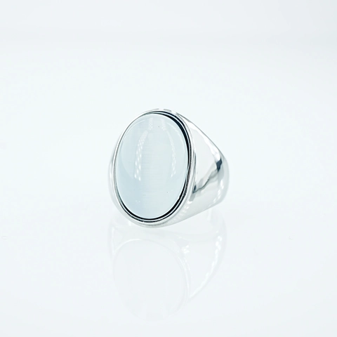 Anello Vintage in Acciaio Inossidabile con Gemma Occhio di Gatto Ovale per Uomo Donna Anello a Fascia con Pietra Grande Gioielli