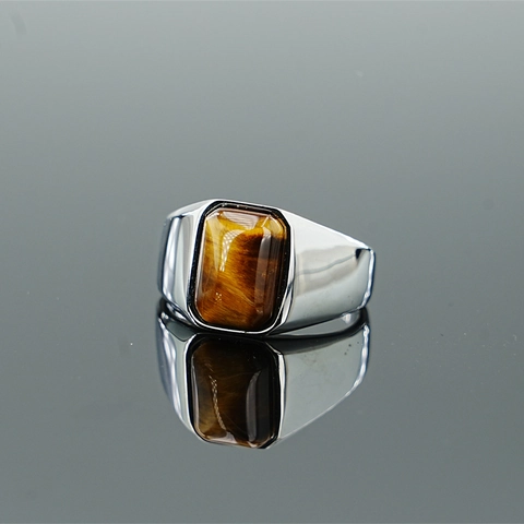 Vintage Punk Tijgeroog Steen Roestvrij Stalen Ring Voor Mannen Retro Zegelring Titanium Stalen Band Ring Sieraden Cadeau