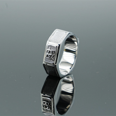 Anello Sigillo in Acciaio Inossidabile Vintage Con Caratteri Goffrati Anello Quadrato per Uomo Donna Gioielli Minimalisti Casual