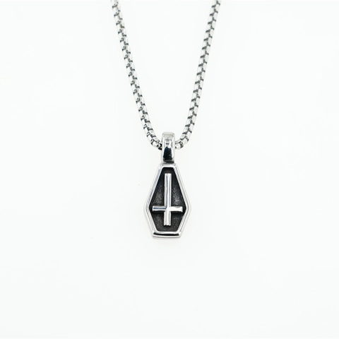 Stainless Steel Coffin Pendant Necklace For Men Women Gothic Inverted Cross Punk Retro Jewelry Box Chain Necklace For Party Daily