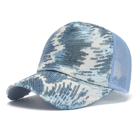 Dames Glinsterende Pailletten Honkbalpet Mode Mesh Trucker Hoed Verstelbaar Ademend Zonbescherming Hoed Voor Casual Reizen