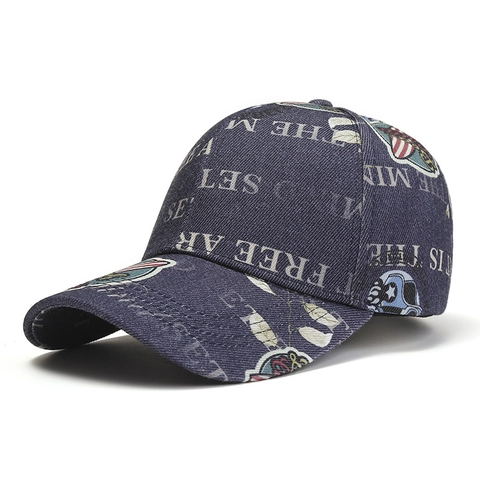 Berretto da Baseball in Cotone Lavato Vintage Americano per Uomo Donna Cappello da Sole in Denim Stampato Retro Sportivo Regolabile