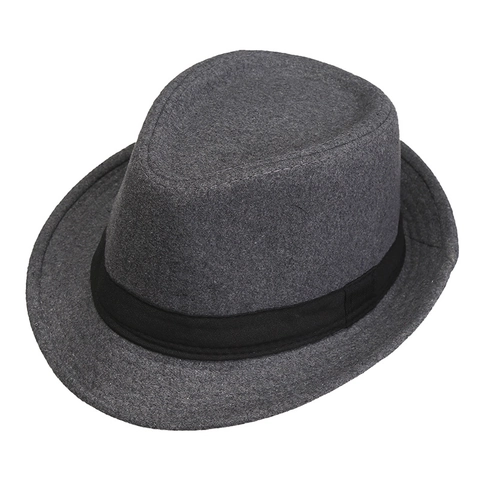 Vintage British Style Men Fedora Jazz Hat Polyester Felt Flat Top Short Brim Gentleman Hat for Stage Performance Wedding