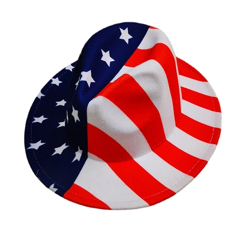 Sombrero Fedora de Ala Ancha con Bandera de Estados Unidos Unisex Sombrero de Jazz de Copa Plana Barras y Estrellas Sombrero de Sol