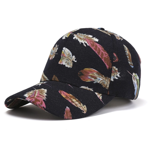 Casquette de Baseball avec Impression de Plumes Colorées en Polyester Réglable Chapeau de Soleil de Plein Air Style Hip Hop