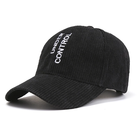 Berretto da Baseball in Velluto a Coste Ricamo Lettera Under Control Protezione Solare Streetwear Casual Regolabile Uomo Donna