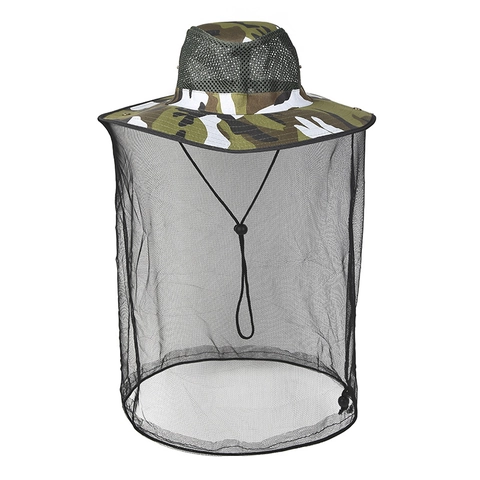 Cappello Antizanzare Mimetico all'Aperto Con Velo a Rete Cappello da Pescatore Parasole Traspirante Per Pesca Apicoltura