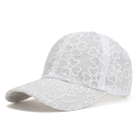 Unisex Sommer Atmungsaktiv Mesh Baseballkappe Baumwolle Spitze Stickerei Herz Kleeblatt Muster Sonnenschutz Verstellbar Hut