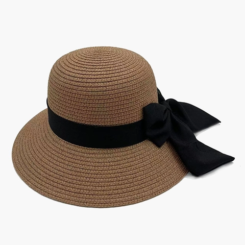 Damen Sommer Strohhut Elegant Schleife Breitkrempiger Strandhut Für Urlaub Atmungsaktiv Papierstroh Sonnenschutz Kappe