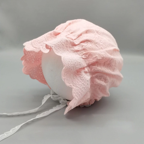 Cuffia in Pizzo per Neonata Stile Palazzo della Principessa Cappello da Sole in Cotone Con Nastri Ricamo Floreale Traspirante