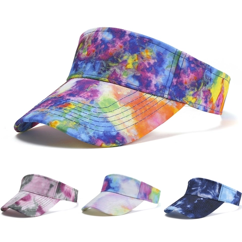 Korean Style Outdoor Tie Dye Sun Visor For Women Summer Beach UV Protection Empty Top Hat Breathable Polyester Sport Cap
