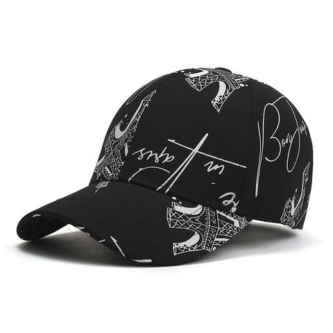 Mode Eiffelturm Paris Graffiti Baseballkappe Für Herren Damen Herzmuster Baumwolle Polyester Sonnenschutz Verstellbar Hip Hop Hut