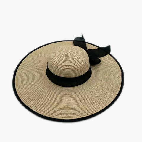 Fashion Women Bowtie Straw Hat Wide Brim Sun Protection Summer Beach Sunshade Breathable French Retro Vacation Straw Hat