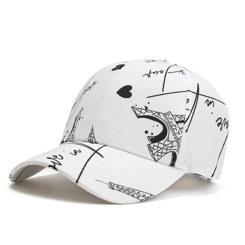 Mode Eiffelturm Paris Graffiti Baseballkappe Für Herren Damen Herzmuster Baumwolle Polyester Sonnenschutz Verstellbar Hip Hop Hut