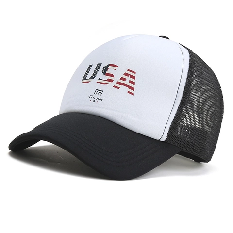 Berretto Trucker in Rete USA Bandiera Americana Lettere USA 4 Luglio per Uomo Donna Cappello da Baseball in Poliestere Traspirante Regolabile