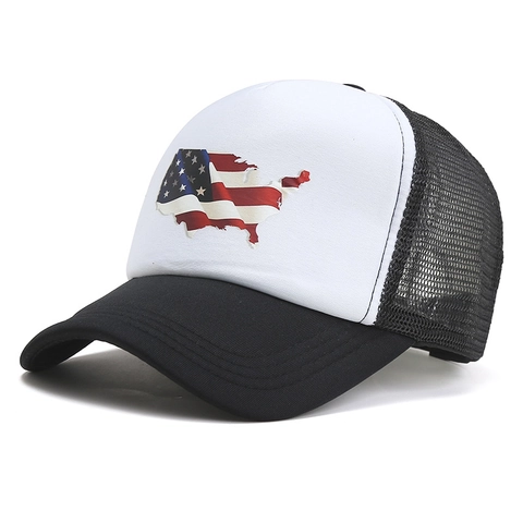 USA Vlag Kaart Bedrukte Truckerpet Ademend Mesh Baseballpet Verstelbare Snapback Zonwering Outdoor Sportpet voor Heren Dames