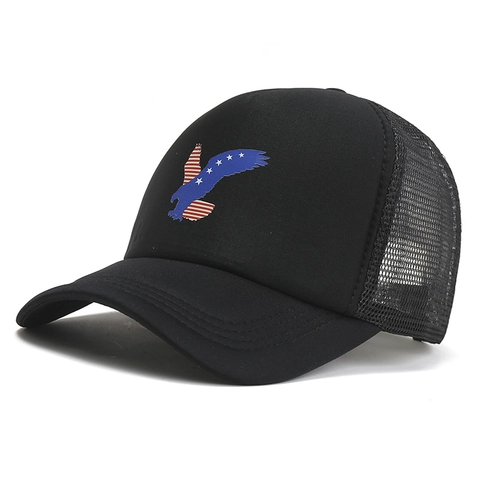 Polyester Adelaar Amerikaanse Vlag Bedrukt Trucker Pet Voor Heren Dames Mesh Achterkant Verstelbaar Snapback Outdoor Honkbalpet Ademend Zonnescherm Pet