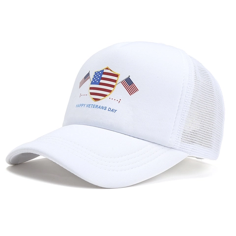 Happy Veterans Day American Flag Print Mesh Trucker Hat For Men Women Polyester Snapback Baseball Cap Outdoor Sun Hat