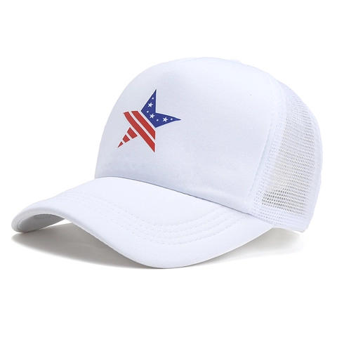 Fashion US Flag Star Print Mesh Trucker Hat Breathable Polyester Baseball Cap Sun Protection Adjustable Outdoor Sports Hat For Unisex