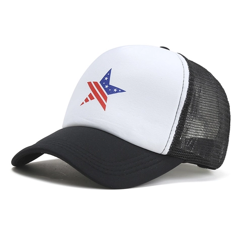 Fashion US Flag Star Print Mesh Trucker Hat Breathable Polyester Baseball Cap Sun Protection Adjustable Outdoor Sports Hat For Unisex