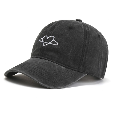 Berretto da Baseball in Cotone Lavato Vintage Ricamato Cuore Pianeta Cappello Parasole Regolabile per Uomo Donna Moda