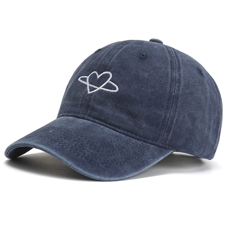 Berretto da Baseball in Cotone Lavato Vintage Ricamato Cuore Pianeta Cappello Parasole Regolabile per Uomo Donna Moda