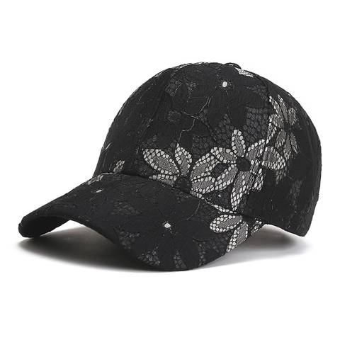 Femmes Mode Dentelle Casquette de Baseball Fleurs Ajouré Respirant Chapeau de Soleil Réglable Été Mesh Casquette Bec de Canard