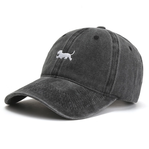 Gorra de Béisbol de Algodón Lavado Vintage Con Bordado de Cachorro Efecto Desgastado Parte Superior Suave Ajustable Unisex Casual