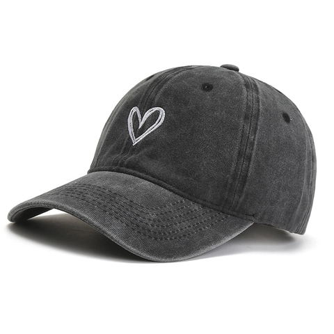 Washed Cotton Heart Embroidery Baseball Cap For Women Sun Protection Adjustable Soft Top Retro Casual Outdoor Sun Hat