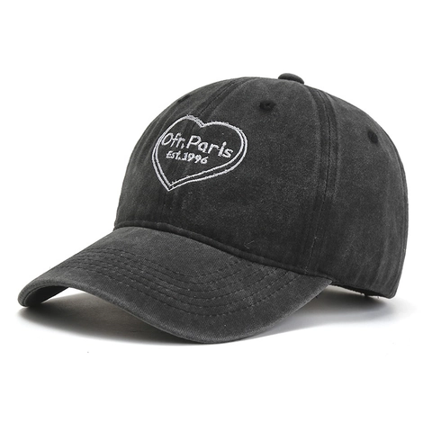 Berretto da Baseball Vintage in Cotone Lavato Uomo Donna Distressed Regolabile Protezione Solare Cappello Cuore Lettera Ricamato