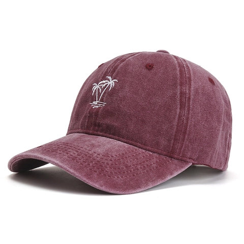 Vintage Gewassen Katoenen Honkbalpet Geborduurde Kokosboom Outdoor Zonnehoed Verstelbare Retro Hiphop Truckerpet voor Unisex