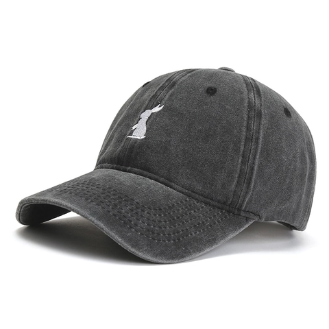 Berretto da Baseball Vintage in Cotone Lavato Con Ricamo a Forma di Coniglio Bianco Corona Morbida Regolabile Per Uomo Donna