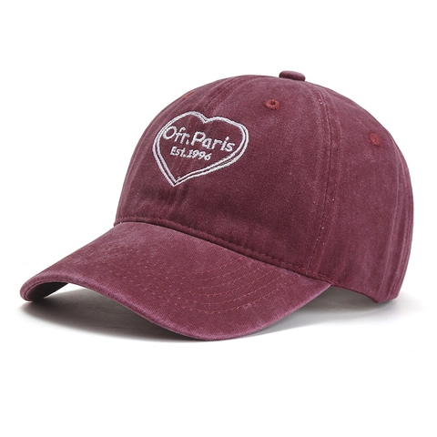 Berretto da Baseball Vintage in Cotone Lavato Uomo Donna Distressed Regolabile Protezione Solare Cappello Cuore Lettera Ricamato