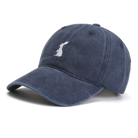 Berretto da Baseball Vintage in Cotone Lavato Con Ricamo a Forma di Coniglio Bianco Corona Morbida Regolabile Per Uomo Donna